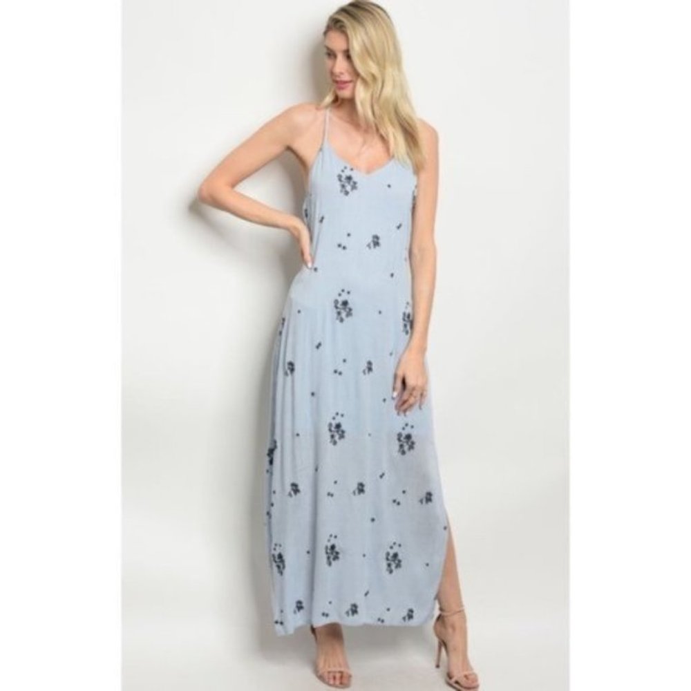 Light Blue Navy Printed Maxi Dress